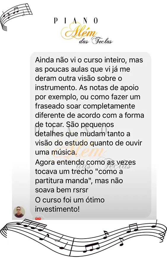 Depoimento de aluno do curso Piano Além das Teclas
