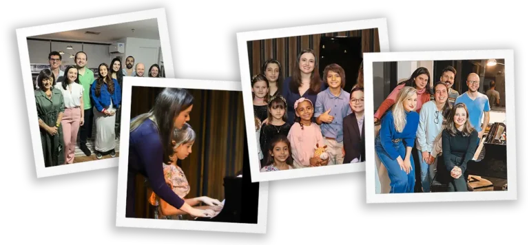 Fotos da professora Talita Gondim, do curso Piano Além das Teclas, com seus alunos